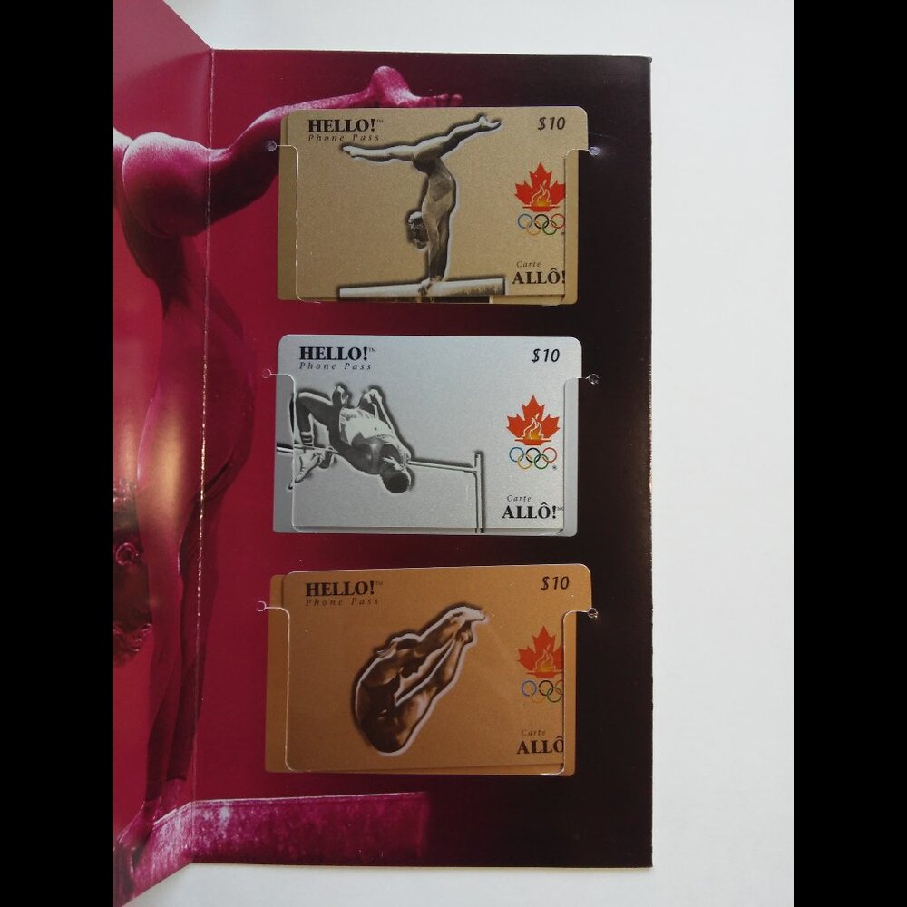 1996 Olympics Canadian Phone Cards balance beam high jump diving New, in folder